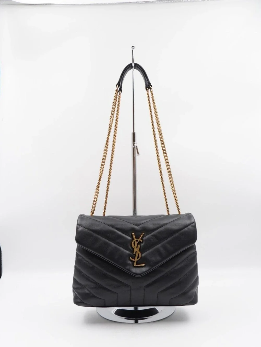 CN32 💟 SAINT LAURENT Calfskin Y Quilted Monogram Loulou Chain Satchel